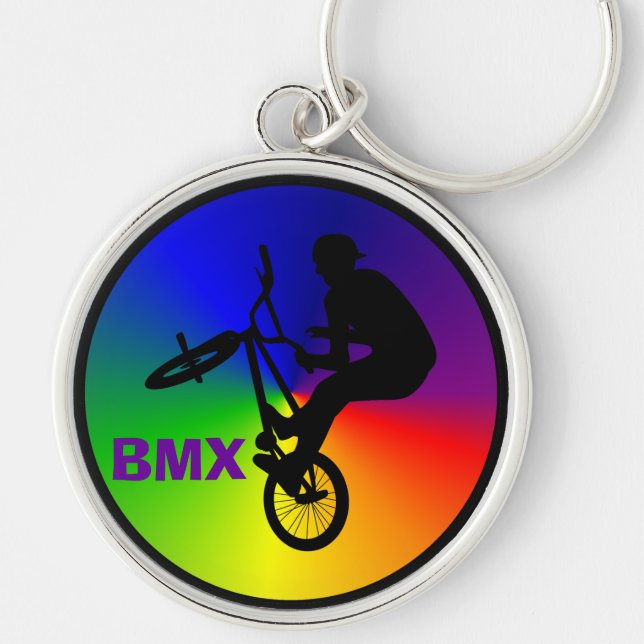 Freestyle BMX Flatland Biker Rund Silverfärgad Nyckelring (Framsidan)