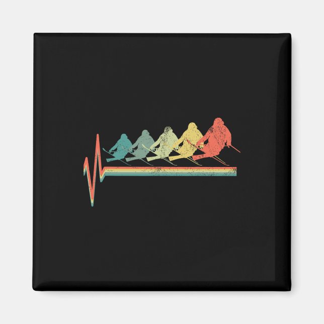 Freestyle Ski Skiing Skier Heartslag Retro Funny G Magnet (Framsidan)