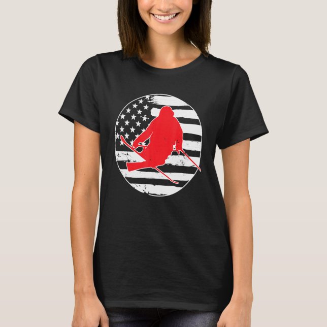 Freestyle Skiing American USA flagga 4:e juli Vin T Shirt (Framsida)