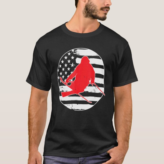 Freestyle Skiing American USA flagga 4:e juli Vin T Shirt (Framsida)