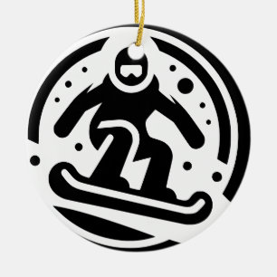 Freestyle Snowboarding Minimalist Black and White Julgransprydnad Keramik