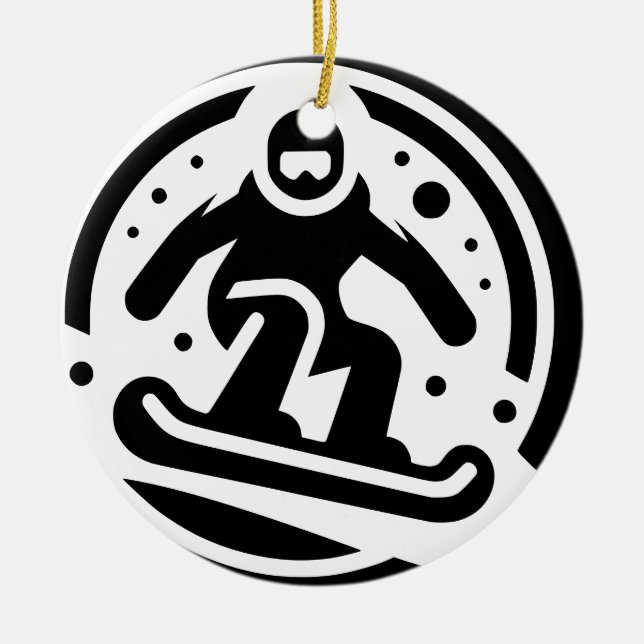 Freestyle Snowboarding Minimalist Black and White Julgransprydnad Keramik (Framsidan)