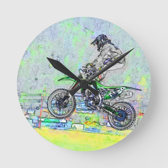 Freestyle Stuntman-Motocross Rider Rund Klocka (Framsida)