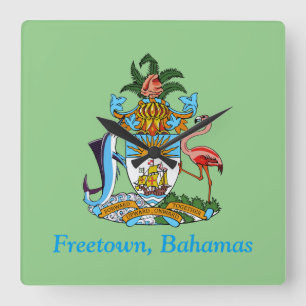 Freetown, Bahamas Marlin & Flamingo (Eleuthera) Fyrkantig Klocka
