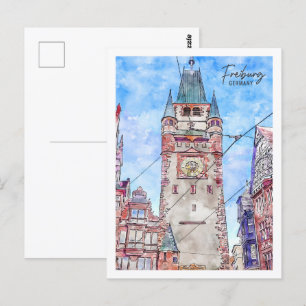 Freiburg Tyskland Travel Ställe Watercolor Vykort