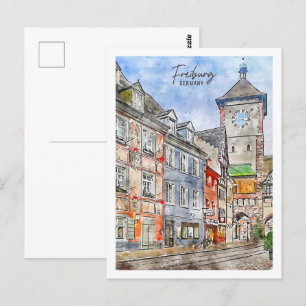 Freiburg Tyskland Travel Ställe Watercolor Vykort
