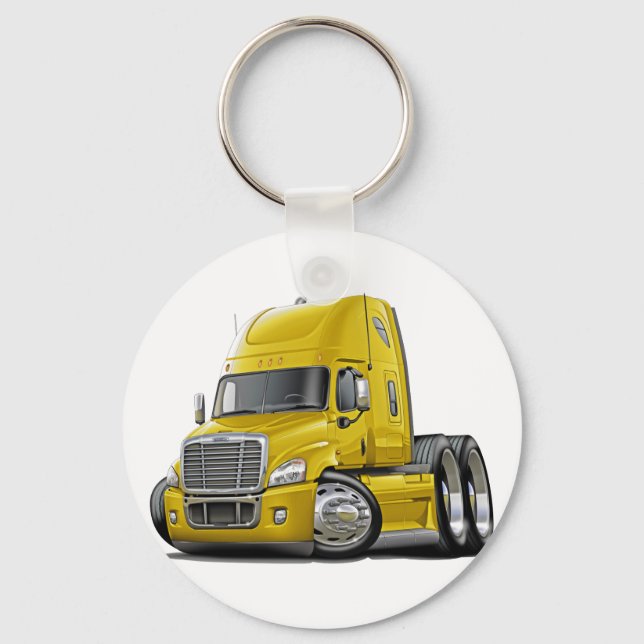 Freightliner Cascadia Gult Lastbil Nyckelring (Framsida)