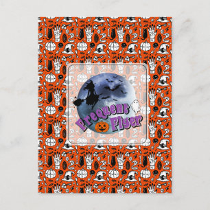 Frekvent Flyer Halloween Witch Riding Broomstick Helg Vykort