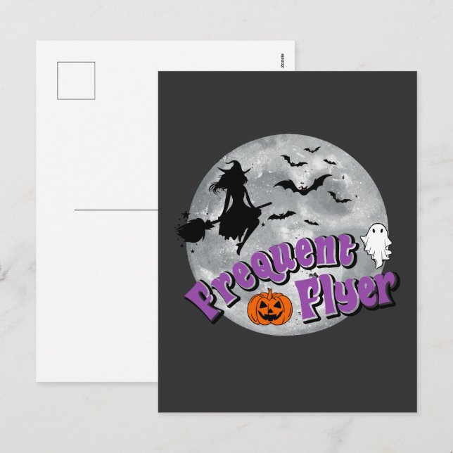 Frekvent Flyer Halloween Witch Riding Broomstick Helg Vykort (Fram/baksida)