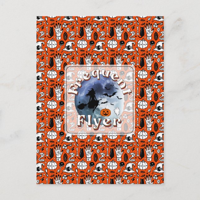 Frekvent Flyer Halloween Witch Riding Broomstick Helg Vykort (Framsida)