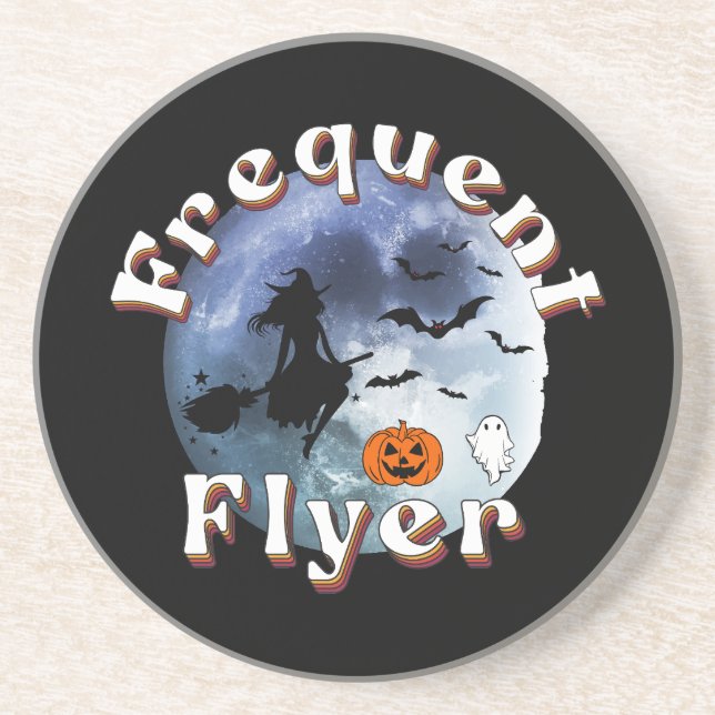 Frekvent Flyer Halloween Witch Riding Broomstick Underlägg (Framsidan)