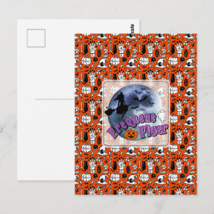 Frekvent Flyer Halloween Witch Riding Broomstick Vykort