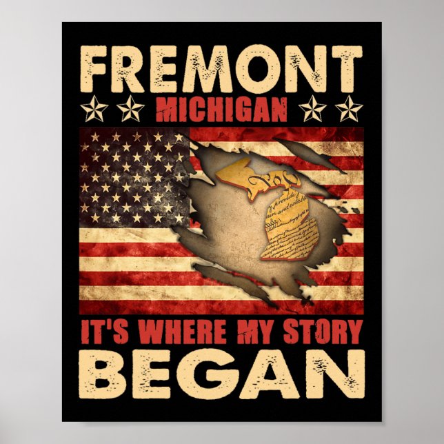 Fremont Michigan USA flagga 4 juli Poster (Framsidan)
