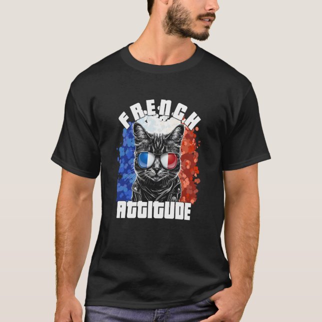 French Attitude Cat Sunglasses French Flag Frenchy T Shirt (Framsida)