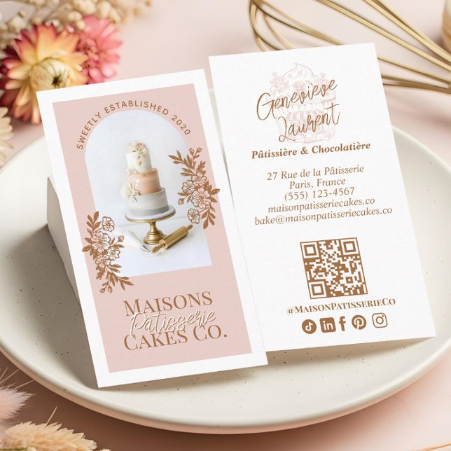 French Bakery Hand Drawn Cupcake Pastry Cake Photo Visitkort (French Bakery Hand Drawn Cupcake Pastry Cake Photo Business Card)