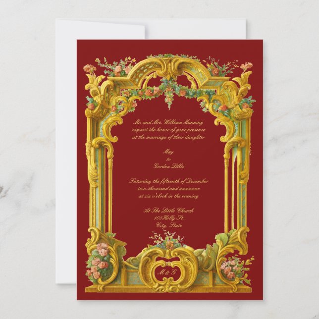 French Baroque Rococo Style Color Border Wedding Inbjudningar (Framsida)