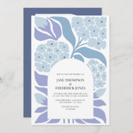 French Blue Abstract Floral Modern Spring Wedding Inbjudningar