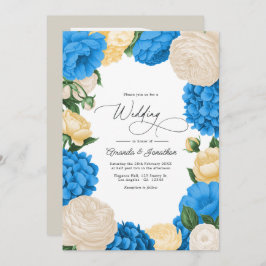 French Blue/Buttercream & Soft Gold Floral Wedding Inbjudningar
