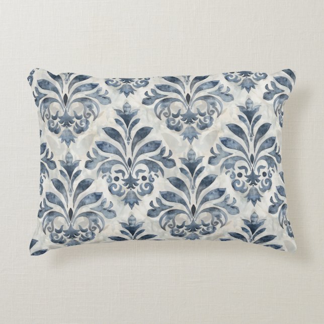 French Blue Damask Accent Pillow Prydnadskudde (Framsidan)