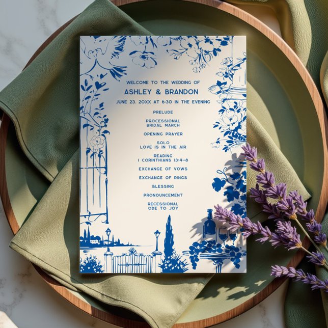French Blue European Garden Whimsical Wedding Program (Skapare uppladdad)