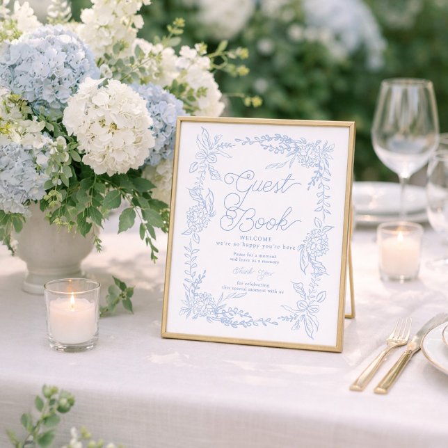 French Blue Hydrangea Guest Book Sign Poster (Skapare uppladdad)