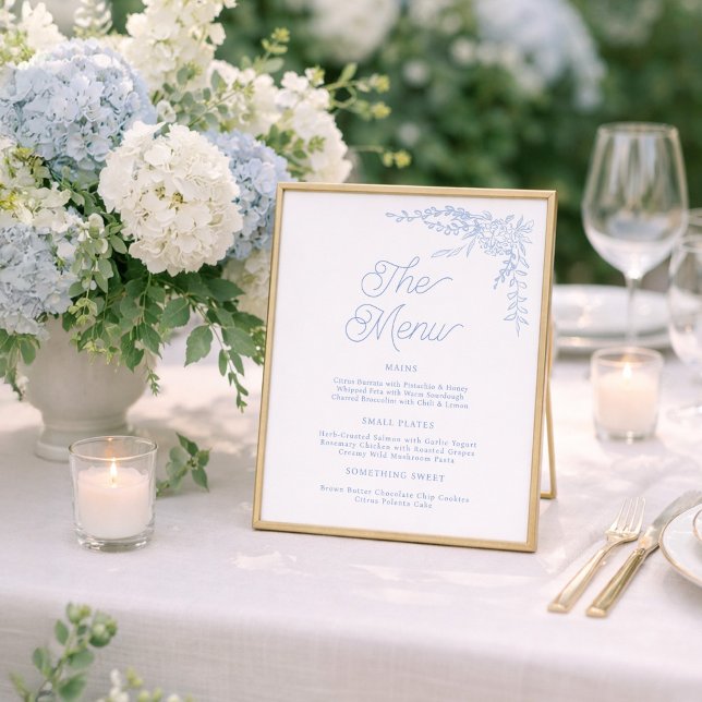 French Blue Hydrangea Wedding Menu Sign Poster (Skapare uppladdad)