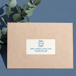 French Blue Monogram Crest Wedding RSVP Address Adressetikett