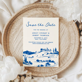 French Blue Pastoral Countryside Save the Date Inbjudningar