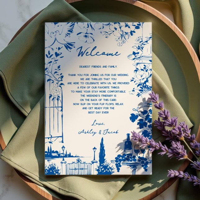 French Blue Pastoral  Wedding Letter and Itinerary Program (Skapare uppladdad)