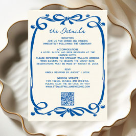 French Blue Whimsical Hand Drawn Ribbon Wedding Tilläggskort