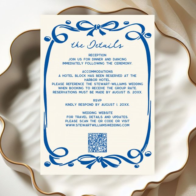 French Blue Whimsical Hand Drawn Ribbon Wedding  Tilläggskort (Skapare uppladdad)