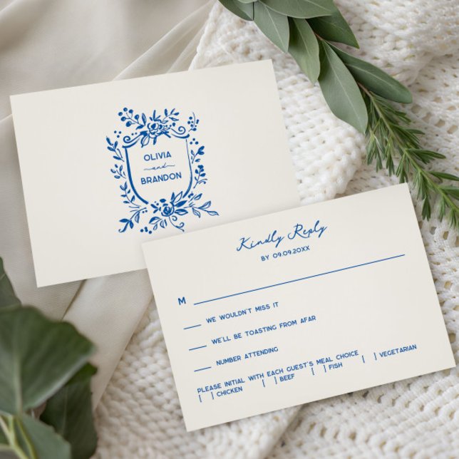 French Blue Whimsical Pastoral Wedding Invitation, OSA Kort (Skapare uppladdad)