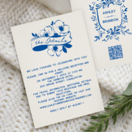French Blue Whimsical Ribbon Crest Wedding Tilläggskort