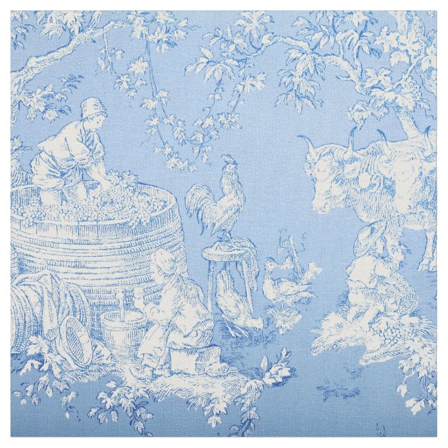 French Blue & White Toile Print Fabric  Tyg (Närbild)