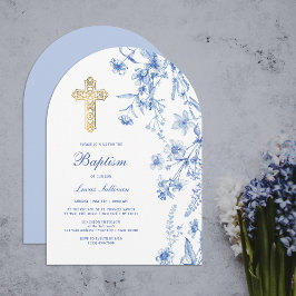 French Blue Wildflowers Arch Baptism Inbjudningar