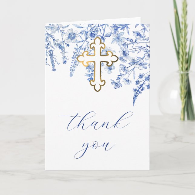 French Blue Wildflowers Religious Thank You Kort (Framsida)