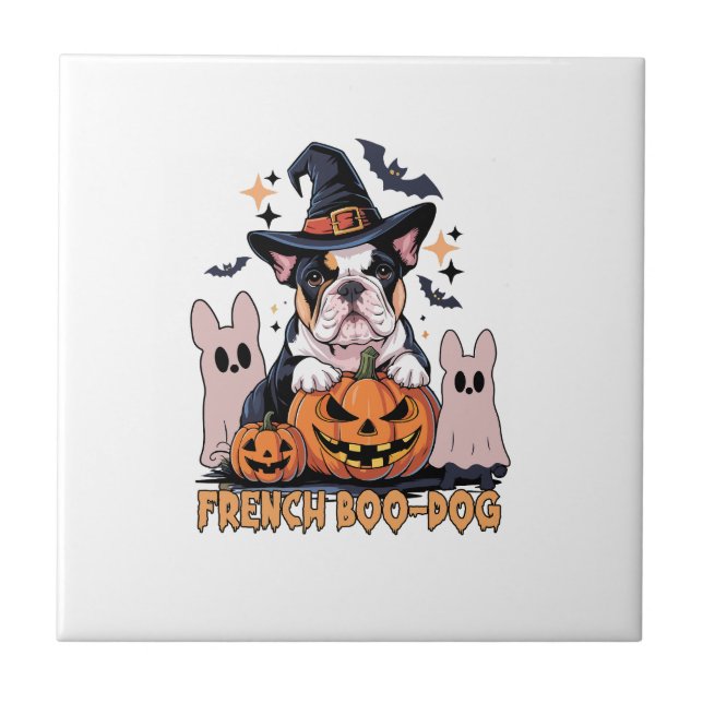 French Boo Dog Cute Frenchie Halloween Ghost Dog T Kakelplatta (Framsidan)