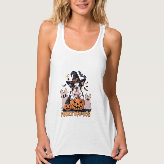 French Boo Dog Cute Frenchie Halloween Ghost Dog T Linne Med Racerback (Framsida)