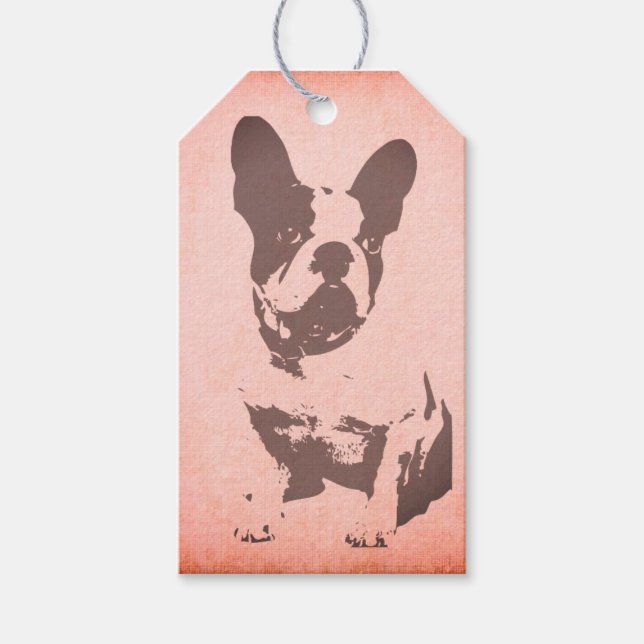 FRENCH BULL DOG GIFT MÄRKRE IN ROSA PRESENTETIKETT (Framsidan)