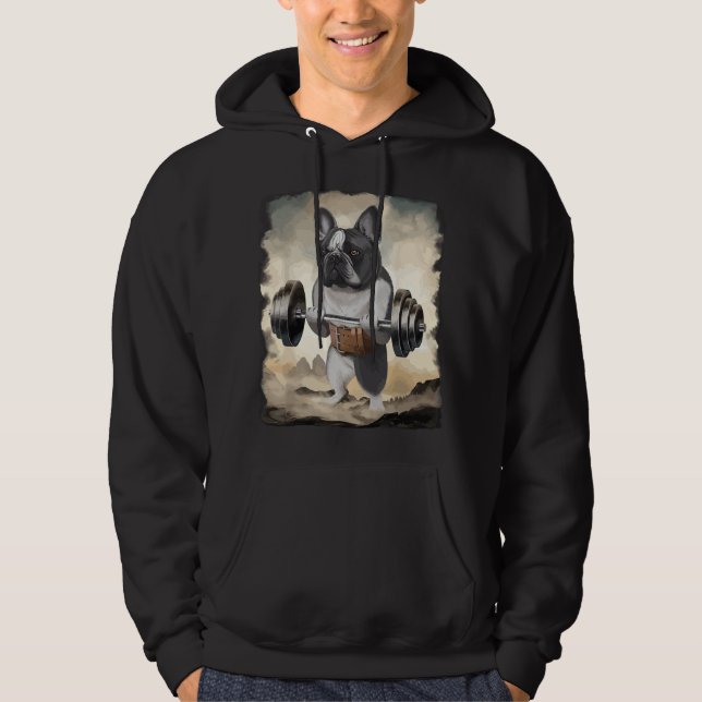 French Bull Dog Muscle Training Weightlifting  Hoodie (Framsida)