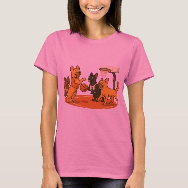 French Bull Dogs playing basketball. T Shirt (Framsida)