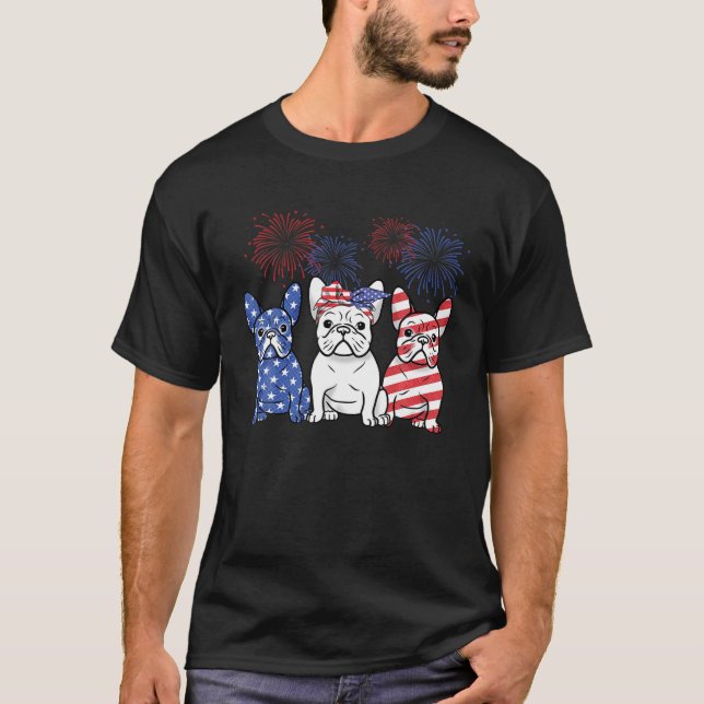 French Bulldog American Flag 4th Of July Independe T Shirt (Framsida)