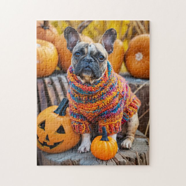 French Bulldog Autumn Pumpkins Pussel (Vertikal)