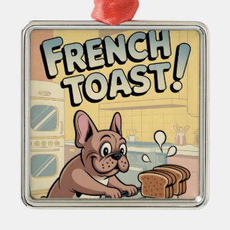 French Bulldog Breakfast Cartoon Art Julgransprydnad Metall