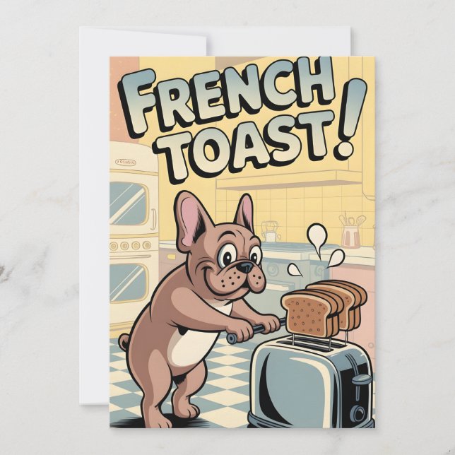 French Bulldog Breakfast Cartoon Art Julkort (Framsida)