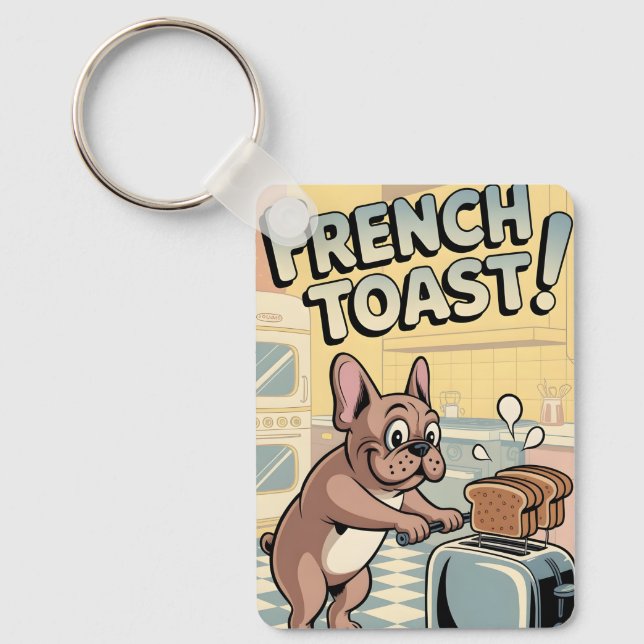 French Bulldog Breakfast Cartoon Art Nyckelring (Framsida)