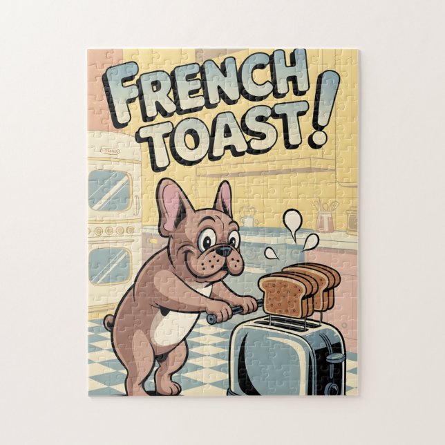 French Bulldog Breakfast Cartoon Art Pussel (Vertikal)