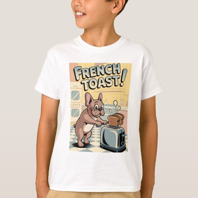 French Bulldog Breakfast Cartoon Art T Shirt (Framsida)