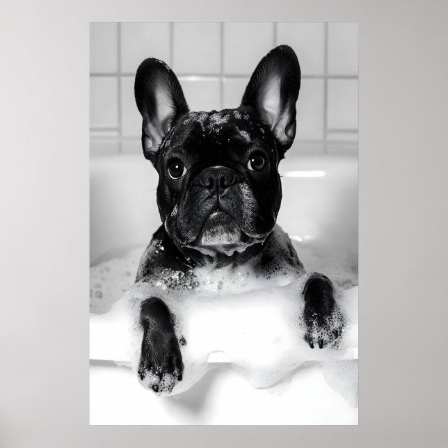 French Bulldog Bubble Bath Print, Funny Dog Poster (Framsidan)