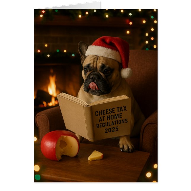 French Bulldog 'Cheese Tax' Christmas card Hälsningskort (Framsidan)